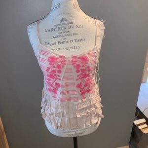 Tan and Pink Peplum Tank Top Size Small